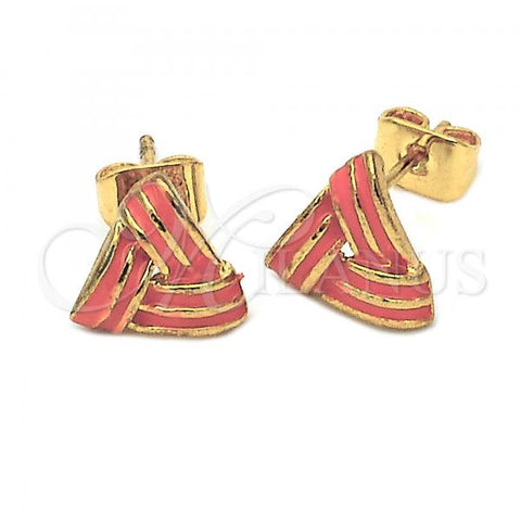 Oro Laminado Stud Earring, Gold Filled Style Love Knot Design, Orange Enamel Finish, Golden Finish, 5.126.034 *PROMO*