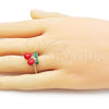 Oro Laminado Elegant Ring, Gold Filled Style Cherry Design, Red Enamel Finish, Golden Finish, 01.170.0003