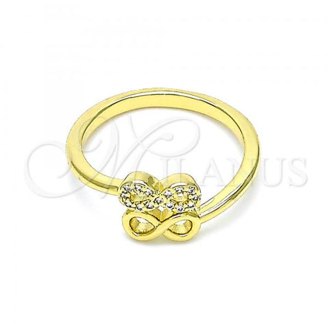 Oro Laminado Multi Stone Ring, Gold Filled Style Infinite Design, with White Micro Pave, Polished, Golden Finish, 01.341.0057