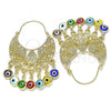 Oro Laminado Long Earring, Gold Filled Style Elephant and Evil Eye Design, Multicolor Resin Finish, Golden Finish, 02.380.0057