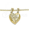 Oro Laminado Fancy Pendant, Gold Filled Style Heart and Flower Design, Polished, Golden Finish, 05.351.0091
