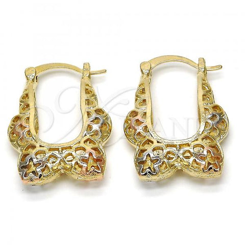 Oro Laminado Small Hoop, Gold Filled Style Star Design, Polished, Tricolor, 02.102.0012.20