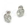 Sterling Silver Stud Earring, Tree Design, with White Cubic Zirconia, Polished, Rhodium Finish, 02.285.0024