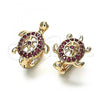Oro Laminado Huggie Hoop, Gold Filled Style Turtle Design, with Ruby Micro Pave, Polished, Golden Finish, 02.26.0282.2.12