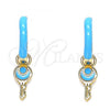 Oro Laminado Huggie Hoop, Gold Filled Style key Design, Turquoise Enamel Finish, Golden Finish, 02.213.0211.3.12