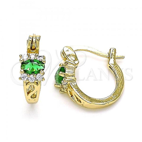 Oro Laminado Small Hoop, Gold Filled Style with Green Cubic Zirconia and White Micro Pave, Polished, Golden Finish, 02.210.0498.5.12