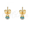 Oro Laminado Stud Earring, Gold Filled Style Evil Eye Design, Green Enamel Finish, Golden Finish, 02.213.0186 *PROMO*