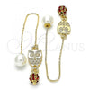 Oro Laminado Threader Earring, Gold Filled Style Owl Design, with Garnet Crystal, Polished, Golden Finish, 02.63.2692