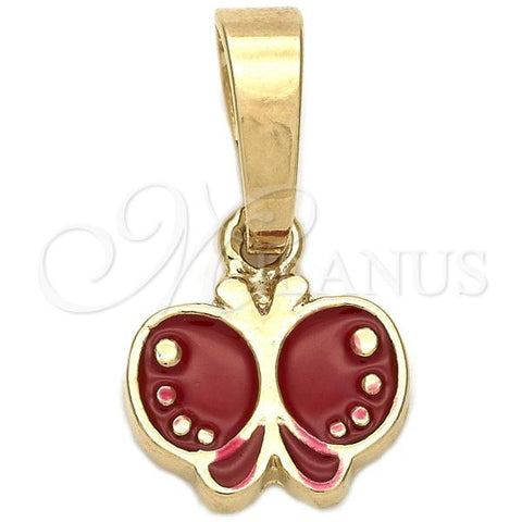 Oro Laminado Fancy Pendant, Gold Filled Style Butterfly Design, Red Enamel Finish, Golden Finish, 05.163.0066.3