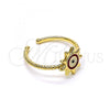 Oro Laminado Elegant Ring, Gold Filled Style Evil Eye and Sun Design, Red Enamel Finish, Golden Finish, 01.213.0020.1