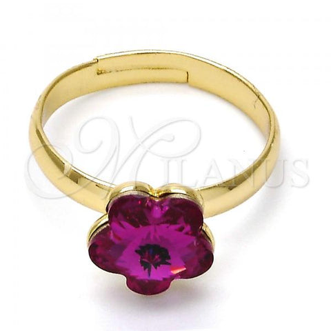 Oro Laminado Multi Stone Ring, Gold Filled Style Flower Design, with Fuchsia Swarovski Crystals, Polished, Golden Finish, 01.239.0010.9 (One size fits all)