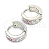 Stainless Steel Huggie Hoop, with Pink and White Crystal, Polished, Steel Finish, 02.230.0073.12