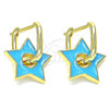 Oro Laminado Huggie Hoop, Gold Filled Style Star Design, Blue Enamel Finish, Golden Finish, 02.362.0003.3.12