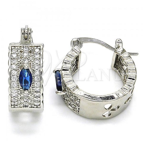 Rhodium Plated Small Hoop, with Sapphire Blue and White Cubic Zirconia, Polished, Rhodium Finish, 02.210.0302.7.20