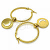 Stainless Steel Medium Hoop, Moon Design, White Enamel Finish, Golden Finish, 02.364.0005.30