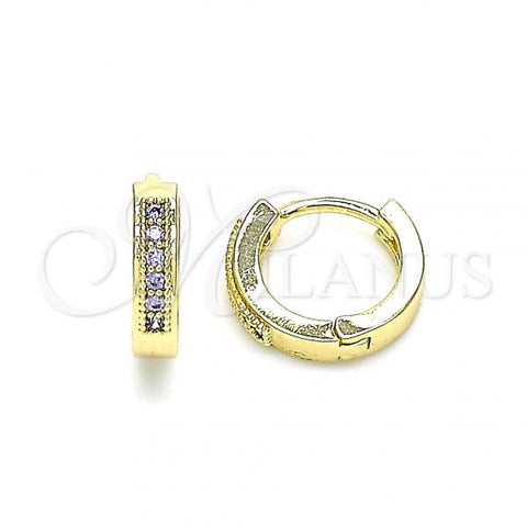 Oro Laminado Huggie Hoop, Gold Filled Style with Amethyst Micro Pave, Polished, Golden Finish, 02.210.0598.2.10