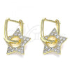 Oro Laminado Huggie Hoop, Gold Filled Style Star and Paperclip Design, with White Cubic Zirconia, Polished, Golden Finish, 02.210.0470.12