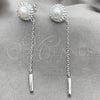 Sterling Silver Long Earring, Ball Design, with Ivory Pearl and White Crystal, Polished, Silver Finish, 02.399.0039