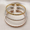 Oro Laminado Trio Bangle, Gold Filled Style Diamond Cutting Finish, Tricolor, 07.282.0046