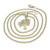Oro Laminado Pendant Necklace, Gold Filled Style Tree Design, with White Micro Pave, Polished, Golden Finish, 04.342.0020.20