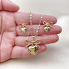 Oro Laminado Earring and Pendant Adult Set, Gold Filled Style Heart and Bow Design, Polished, Golden Finish, 10.196.0172