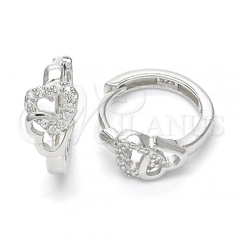 Sterling Silver Huggie Hoop, Heart Design, with White Micro Pave, Polished, Rhodium Finish, 02.332.0012.15