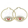 Oro Laminado Large Hoop, Gold Filled Style Evil Eye Design, with White Crystal, Red Enamel Finish, Golden Finish, 02.380.0076.50