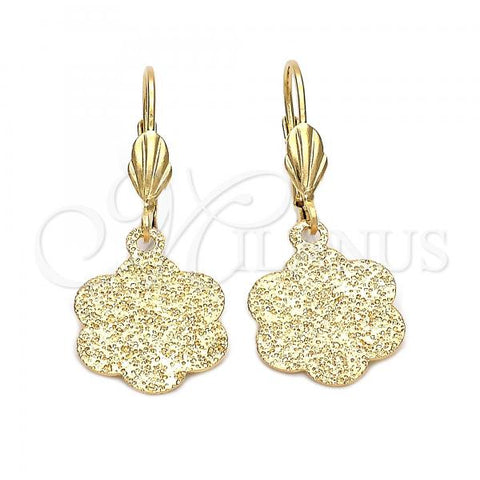 Oro Laminado Dangle Earring, Gold Filled Style Flower Design, Matte Finish, Golden Finish, 5.107.010