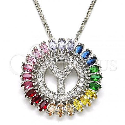 Rhodium Plated Pendant Necklace, Initials Design, with Multicolor Cubic Zirconia, Polished, Rhodium Finish, 04.210.0024.3.20