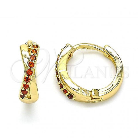 Oro Laminado Huggie Hoop, Gold Filled Style with Garnet Micro Pave, Polished, Golden Finish, 02.284.0036.1.12