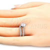 Rhodium Plated Wedding Ring, Duo Design, with White Cubic Zirconia, Polished, Rhodium Finish, 01.284.0035.1.07 (Size 7)