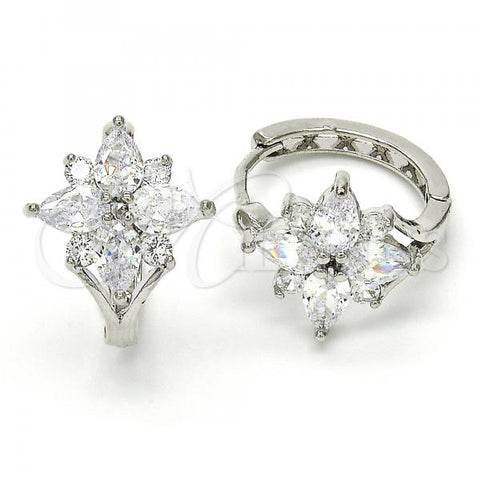 Oro Laminado Huggie Hoop, Gold Filled Style Star Design, with White Cubic Zirconia, Polished, Rhodium Finish, 02.267.0044.20