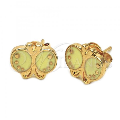 Oro Laminado Stud Earring, Gold Filled Style Butterfly Design, Green Enamel Finish, Golden Finish, 02.64.0357 *PROMO*