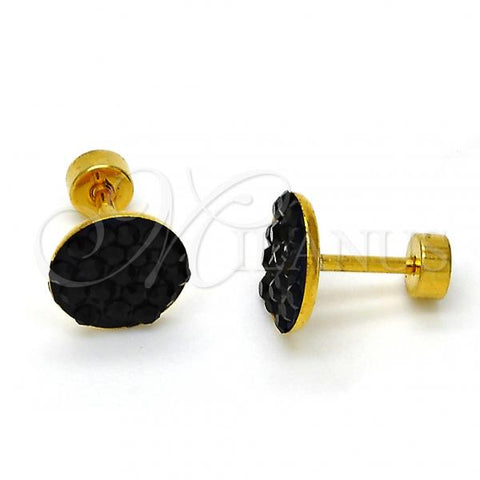 Stainless Steel Stud Earring, with Black Crystal, Polished, Golden Finish, 02.271.0007.7