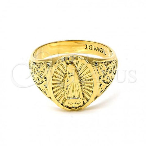 Oro Laminado Mens Ring, Gold Filled Style Guadalupe Design, Diamond Cutting Finish, Golden Finish, 01.185.0003.10 (Size 10)
