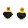 Stainless Steel Stud Earring, Heart Design, with Black Crystal, Polished, Golden Finish, 02.271.0022.3