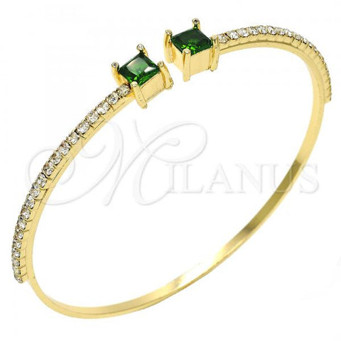 Oro Laminado Individual Bangle, Gold Filled Style with Green Cubic Zirconia and White Crystal, Polished, Golden Finish, 07.193.0017.3 (02 MM Thickness, One size fits all)