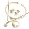 Oro Laminado Earring and Pendant Children Set, Gold Filled Style Flower Design, with Multicolor Cubic Zirconia, Polished, Golden Finish, 06.210.0015