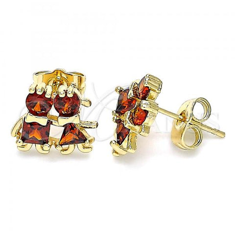 Oro Laminado Stud Earring, Gold Filled Style Little Girl and Little Girl Design, with Garnet Cubic Zirconia, Polished, Golden Finish, 02.210.0373.1