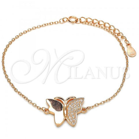 Sterling Silver Fancy Bracelet, Butterfly Design, with White Micro Pave, Polished, Rose Gold Finish, 03.336.0040.1.07