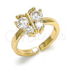 Oro Laminado Multi Stone Ring, Gold Filled Style Butterfly Design, with White Cubic Zirconia, Polished, Golden Finish, 01.210.0083.1 (One size fits all)