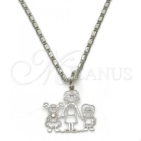 Rhodium Plated Pendant Necklace, Little Boy and Little Girl Design, Polished, Rhodium Finish, 04.106.0008.1.20