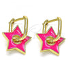 Oro Laminado Huggie Hoop, Gold Filled Style Star Design, Dark Pink Enamel Finish, Golden Finish, 02.362.0003.1.12