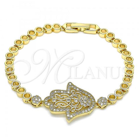 Oro Laminado Fancy Bracelet, Gold Filled Style Hand of God Design, with White Micro Pave, Polished, Golden Finish, 03.283.0035.07
