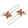 Oro Laminado Threader Earring, Gold Filled Style Butterfly Design, with Garnet Crystal, Polished, Golden Finish, 02.380.0068.1