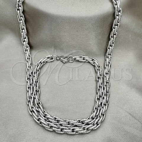 Stainless Steel Necklace and Bracelet, Rope Design, Diamond Cutting Finish,, 06.278.0009