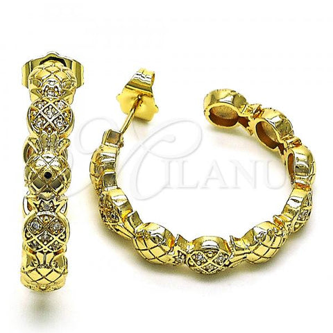 Oro Laminado Medium Hoop, Gold Filled Style Pineapple Design, with White Micro Pave, Polished, Golden Finish, 02.210.0782.30