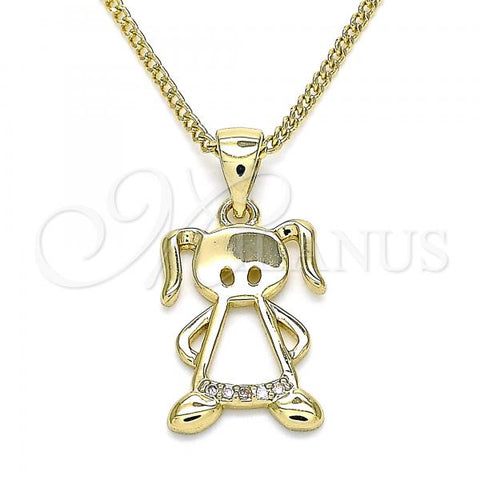 Oro Laminado Pendant Necklace, Gold Filled Style Little Girl Design, with White Micro Pave, Polished, Golden Finish, 04.156.0277.20