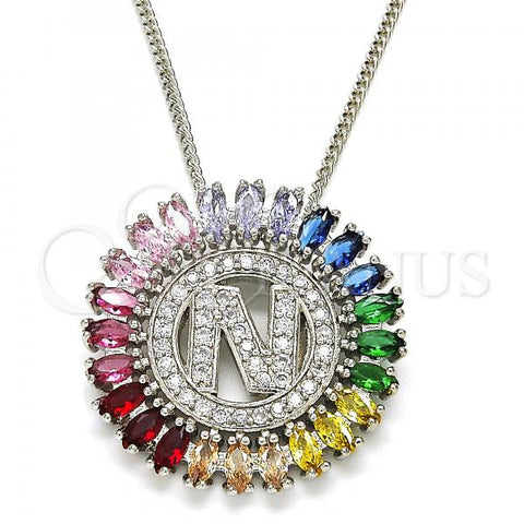 Rhodium Plated Pendant Necklace, Initials Design, with Multicolor Cubic Zirconia, Polished, Rhodium Finish, 04.210.0018.3.20