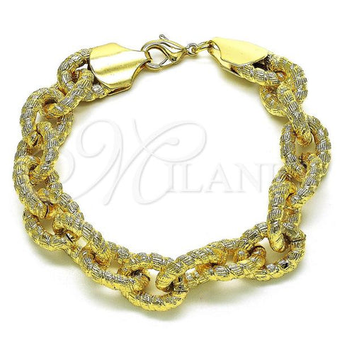Oro Laminado Fancy Bracelet, Gold Filled Style Chunky Design, Diamond Cutting Finish, Golden Finish, 03.331.0221.09